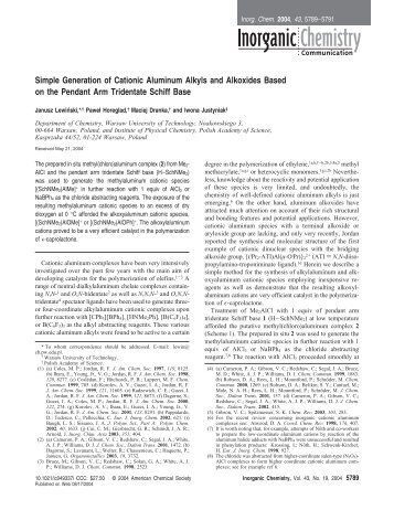 Simple Generation of Cationic Aluminum Alkyls and Alkoxides ...