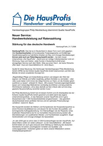 Neuer Service: Handwerksleistung auf Ratenzahlung