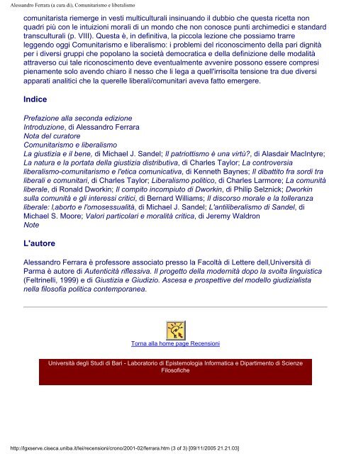 Comunitarismo e liberalismo - Swif - Università degli Studi di Bari