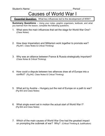 Thesis Statement Examples Essays Wwi Main Causes Worksheet Slideplayer Essay On Importance Of English Language also Argument Essay Paper Outline Custom Law Research Papers Expert Essay Writing Help Academic Fifth Business Essays