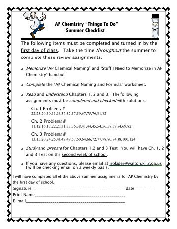 AP Chemistry “Things To Do” Summer Checklist