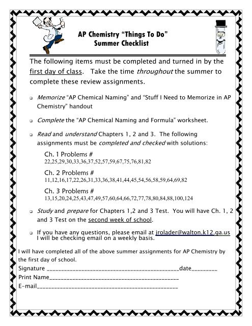 AP Chemistry “Things To Do” Summer Checklist