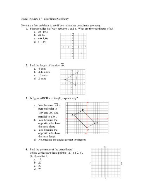 high school co-ordinate geometry with a quadrilateral and two