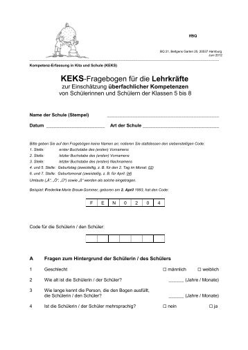 Lehrerfragebogen Klasse 5-8 - Hamburg