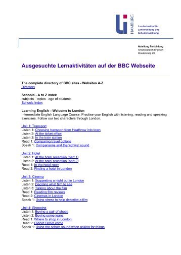 Ausgesuchte Lernaktivitäten auf der BBC Webseite - Landesinstitut ...