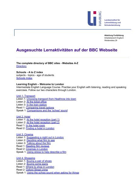 Ausgesuchte Lernaktivitäten auf der BBC Webseite - Landesinstitut ...