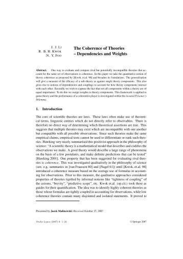 The Coherence of Theories – Dependencies and Weights - Artificial ...