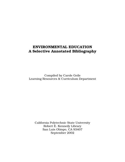 Environmental Education - Robert E. Kennedy Library