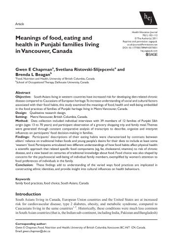 Meanings of food, eating and health in Punjabi families living in ...