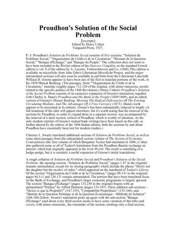 Proudhon's Solution of the Social Problem (excerpts)