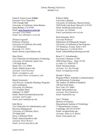 Library Planning Task Force Member List - University of California