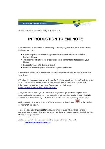 INTRODUCTION TO ENDNOTE - Library