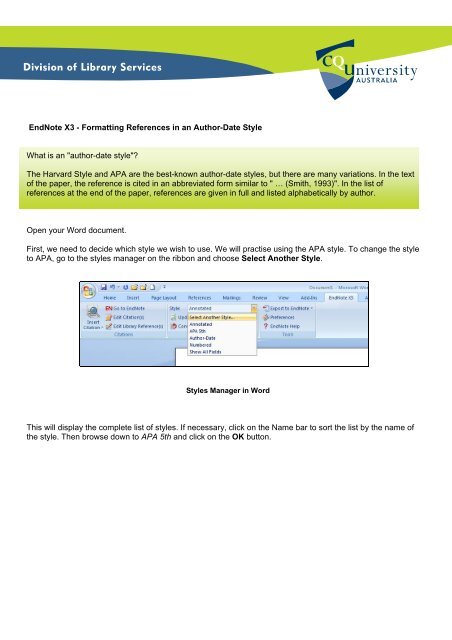 EndNote X3 - Formatting References in an Author-Date ... - Library