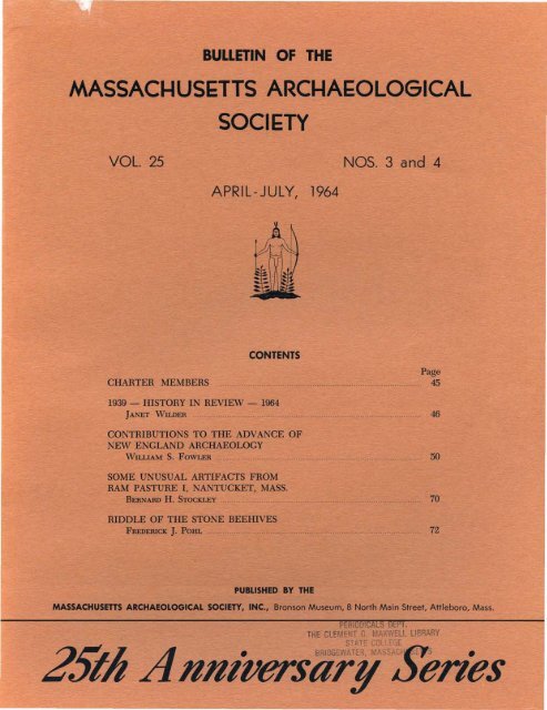 Bulletin of the Massachusetts Archaeological Society, Vol. 25, No. 3 ...