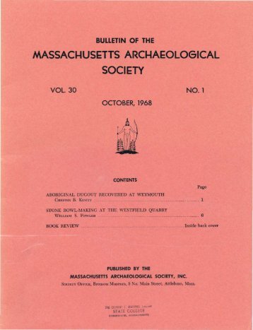 Bulletin of the Massachusetts Archaeological Society, Vol. 30, No. 1 ...