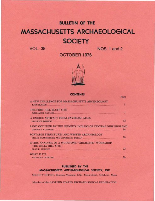 Bulletin of the Massachusetts Archaeological Society, Vol. 38, No. 1 ...