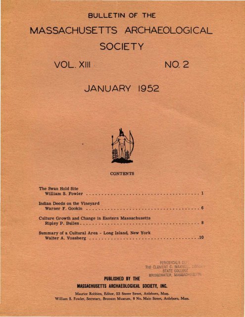 Bulletin of the Massachusetts Archaeological Society, Vol. 13, No. 2 ...