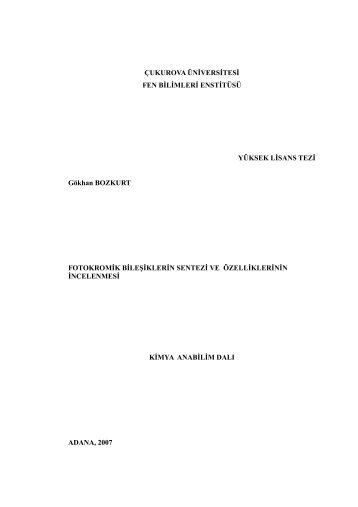ÇUKUROVA ÜNİVERSİTESİ FEN BİLİMLERİ ENSTİTÜSÜ YÜKSEK ...