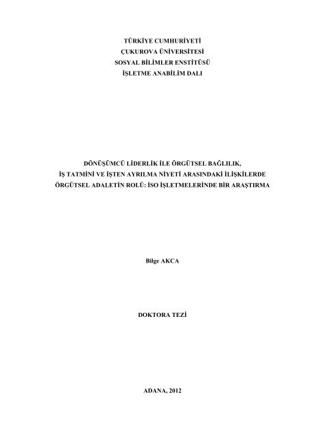 1 türkiye cumhuriyeti çukurova üniversitesi sosyal bilimler enstitüsü ...