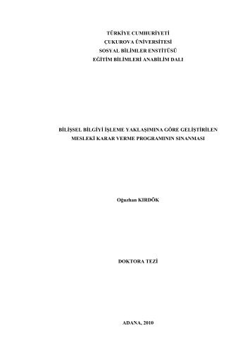 türkiye cumhuriyeti çukurova üniversitesi sosyal bilimler enstitüsü ...