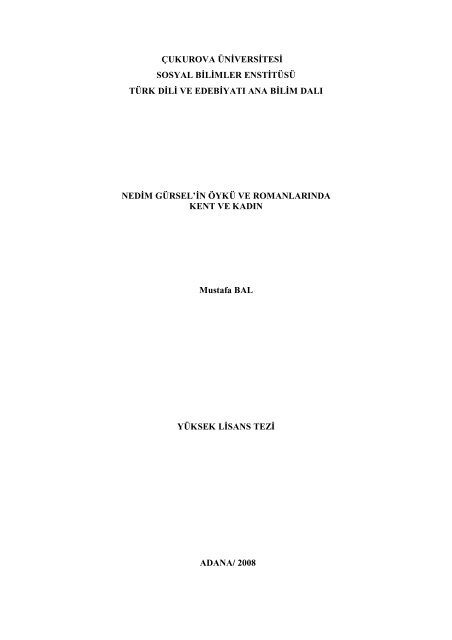 çukurova üniversitesi sosyal bilimler enstitüsü türk dili ve edebiyatı ...