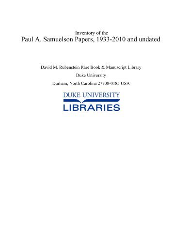 Paul A. Samuelson Papers, 1933-2010 and undated