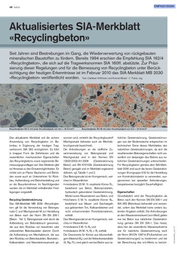 Aktualisiertes SIA-Merkblatt «Recyclingbeton» - Eawag-Empa Library