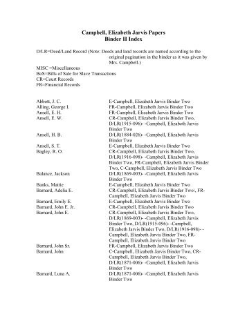 Elizabeth Jarvis Campbell Binder One Index.pd