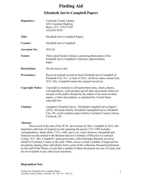 Elizabeth Jarvis Campbell Papers