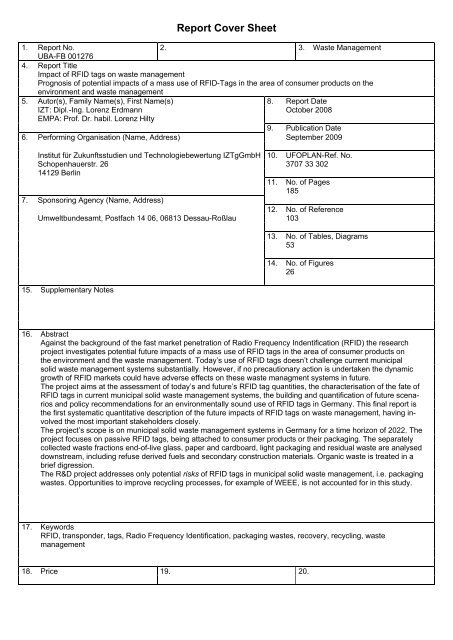 Texte 27/2009: Einfluss von RFID-Tags auf die Abfallentsorgung ...