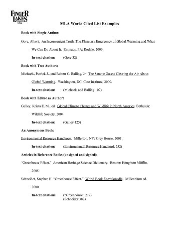 MLA Works Cited List Examples - Finger Lakes Community College