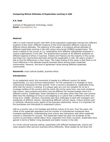 Comparing Ethical Attitudes of Expatriates working in UAE K.S. Sujit ...