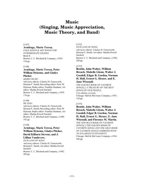 Music (Singing, Music Appreciation, Music Theory, and Band)
