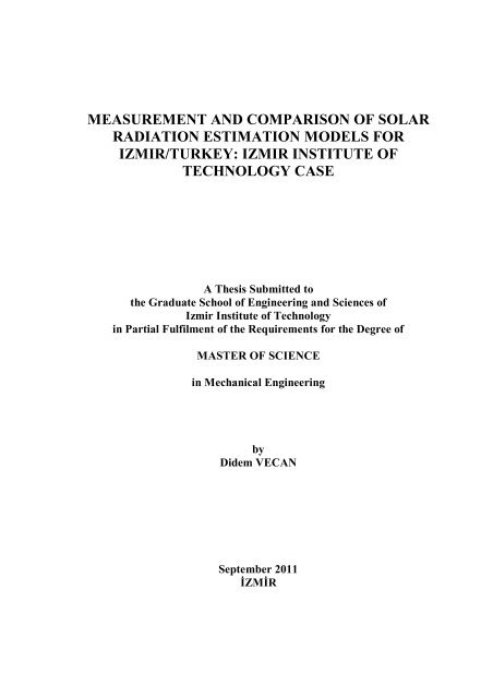measurement and comparison of solar radiation estimation models ...