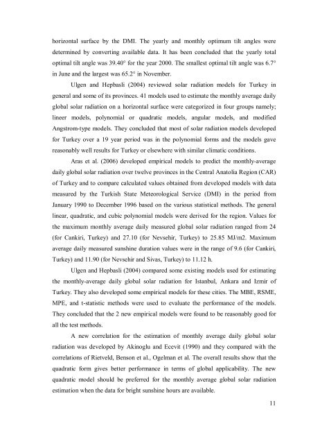 measurement and comparison of solar radiation estimation models ...