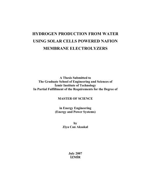 hydrogen production from water using solar cells powered nafion ...