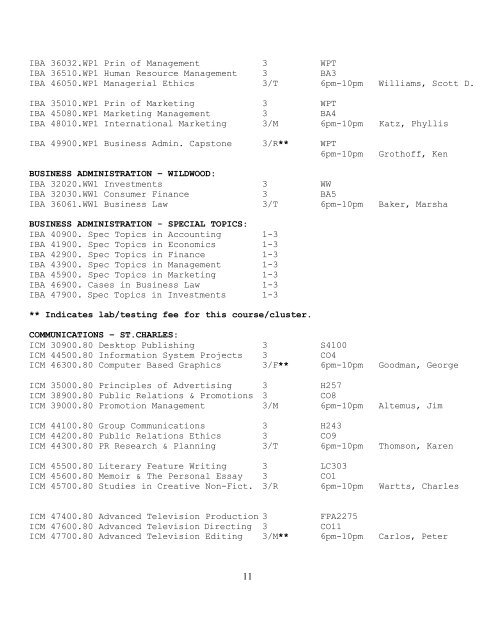 Schedule of Classes 2012 Summer Quarter Lindenwood College for ...