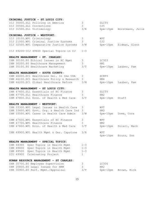 Schedule of Classes 2012 Summer Quarter Lindenwood College for ...