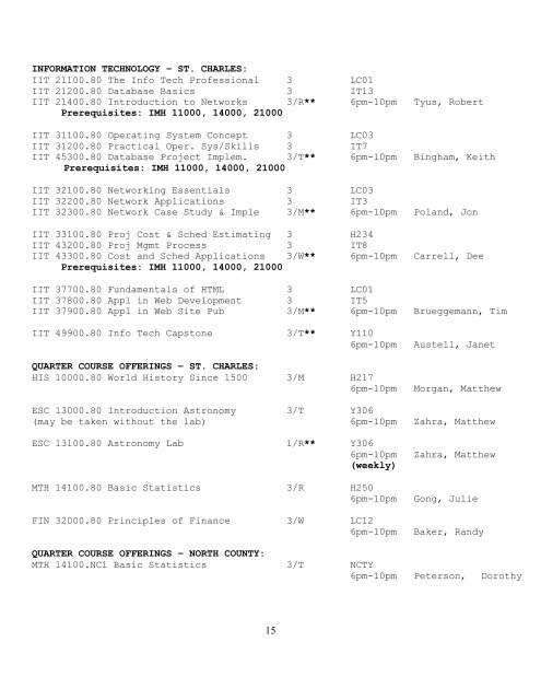 Schedule of Classes 2012 Summer Quarter Lindenwood College for ...