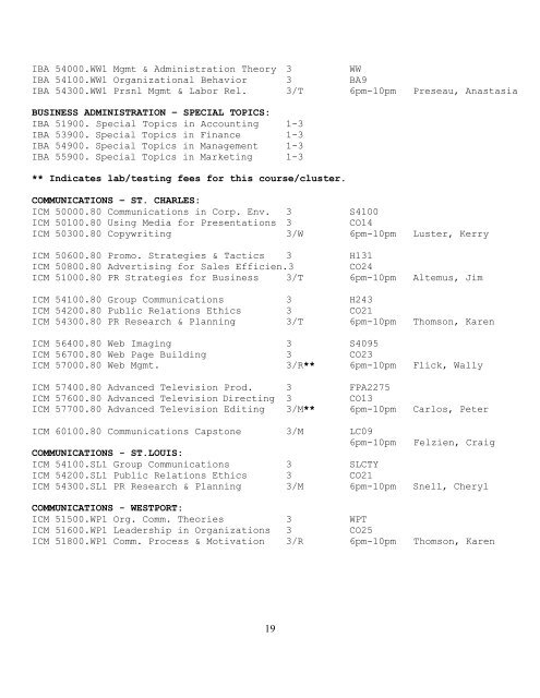 Schedule of Classes 2012 Summer Quarter Lindenwood College for ...