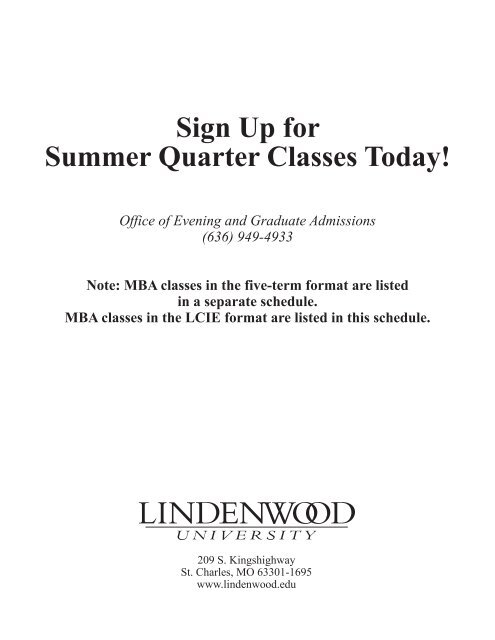 Schedule of Classes 2012 Summer Quarter Lindenwood College for ...