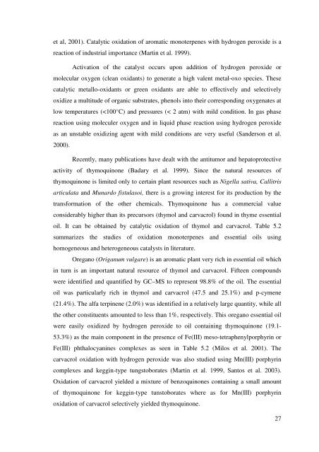 the production of thymoquinone from thymol and carvacrol