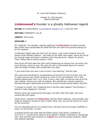 Lindenwood's founder is a ghostly Halloween legend - Library ...