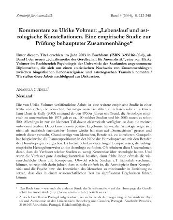 Kommentare zu Ulrike Voltmer - Gesellschaft für Anomalistik eV