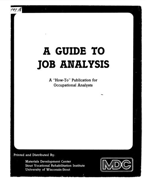 A GUIDE TO JOB ANALYSIS - NCRTM