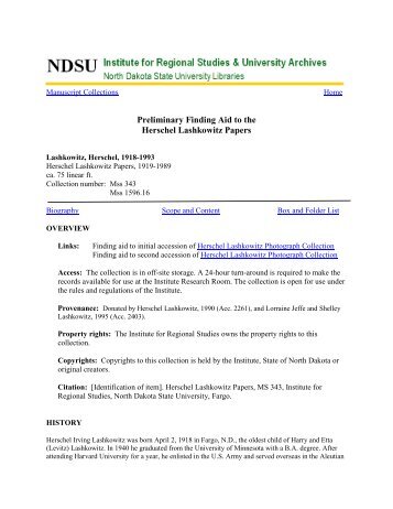 Lashkowitz, Herschel - Libraries - NDSU