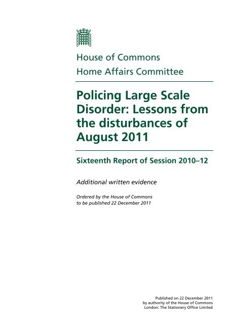 Policing Large Scale Disorder: Lessons from the disturbances of ...