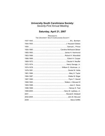 University South Caroliniana Society: Seventy-First Annual Meeting ...