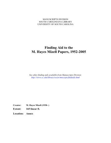 M. Hayes Mizell Papers, 1952-2005 - University of South Carolina ...