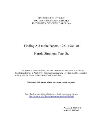 Finding Aid to the Papers, 1923-1981, of Harold Simmons Tate, Sr.